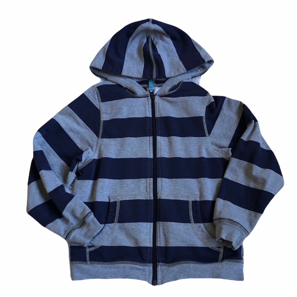Hanna Andersson Navy and Gray Striped Hooded Zip Jacket